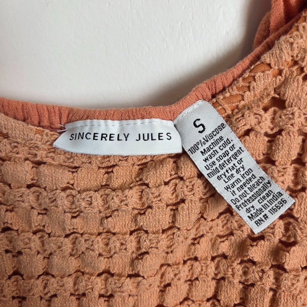 Sincerely Jules‎ Orange Crochet Cottagecore Boho Milkmaid Midi Dress Size Small - Picture 5 of 6